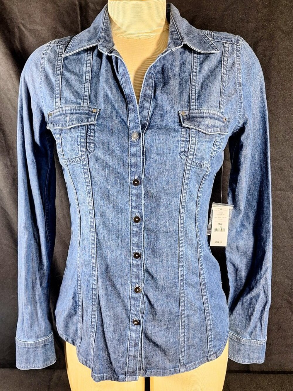 White House Black Market Long Sleeve Denim Corset Fit Shirt Size 0 NWT